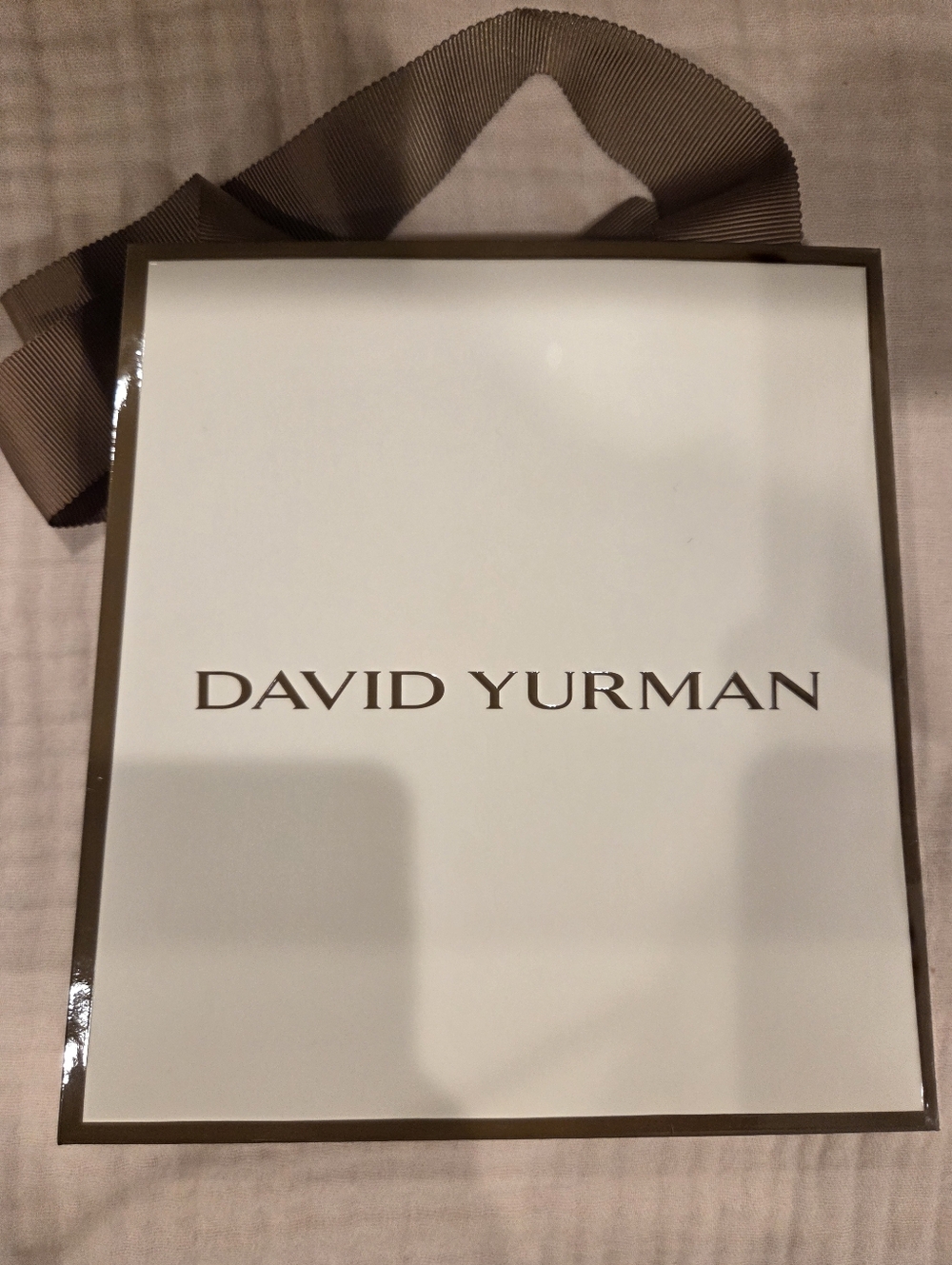 David Yurman White Gift Bag with Brown Ribbon Trim
